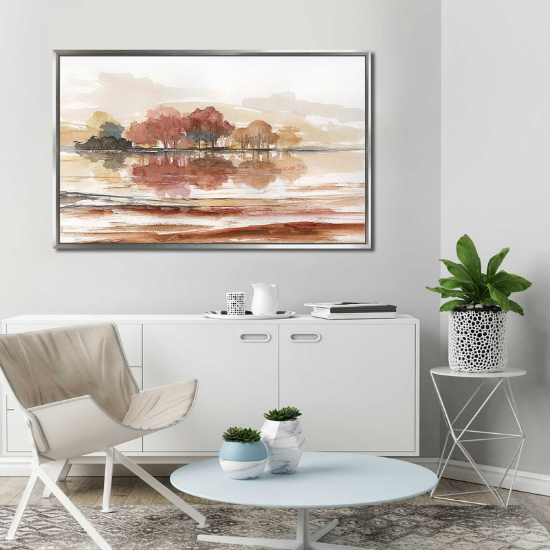 Earthy Dreams par Nan - Peinture, Cadre flottant argent, H 39,5 po x l 63,5 po x P 2 po