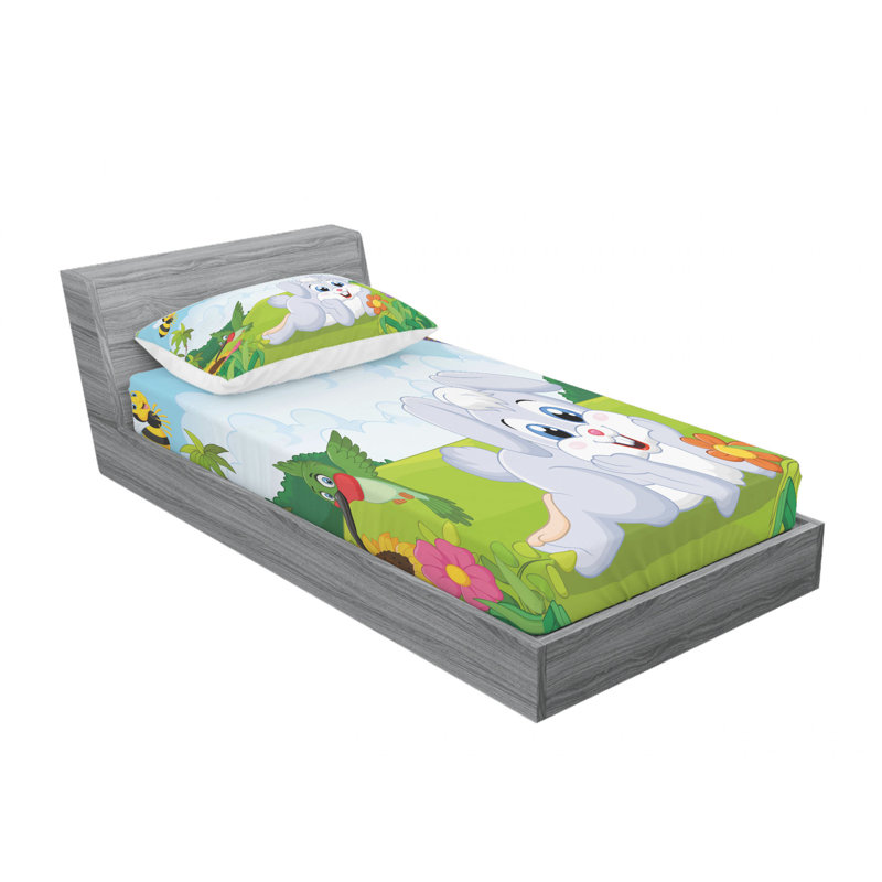 Ensemble de draps Rabbit on the Grass, Ensemble de draps pour lit simple TG avec drap-hou