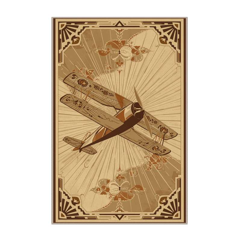 Tapis oriental vintage lavable à la machine Mendon Classic Biplane - reliure beige, 6 X 9