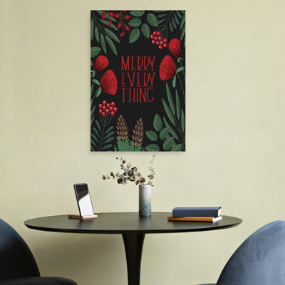 «Merry Everything Winter Greens Vintage Flower», reproduction d'art murale