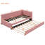 Lit de jour simple avec lit gigogne, revêtu de lin rose, tissu en lin sans sommier, taille, rose-862497606