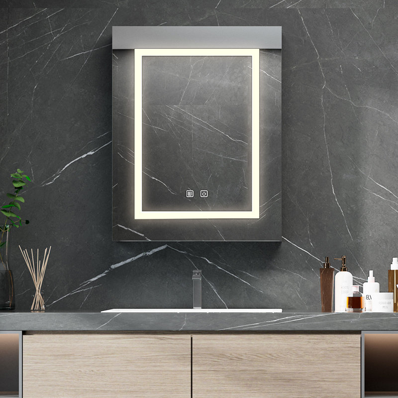 Cormarion Surface Mount Frameless Medicine Cabinet with Mirror and 2 Shelves and LED ligthing, 29.9" H x 23.6" W x 5.3" D