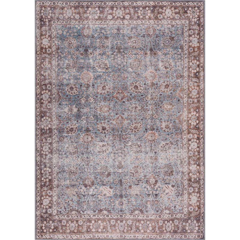  Tapis traditionnel brun / rouge foncé / beige / bleu Dau, 2 pi 7 po x 12 pi