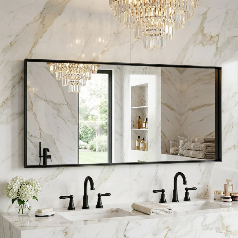 Rectangular Aluminum Alloy Frame Wall Mounted Bathroom Mirror,Decorative Wall Mirror with HD Tempered Glass for Bathroom Bedroom Entryway Living Room