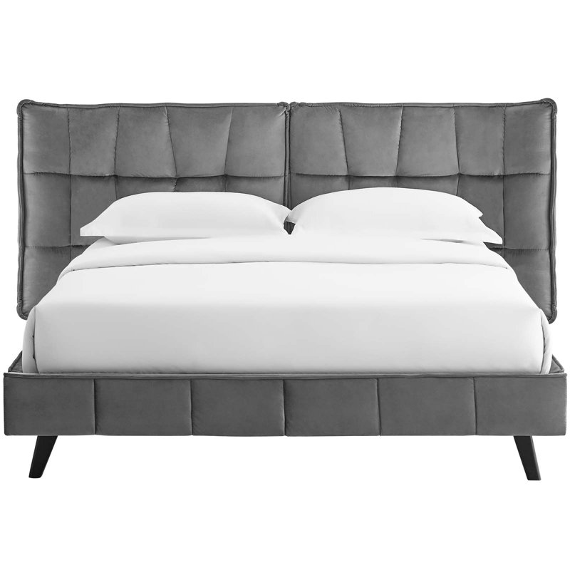 Grand lit plateforme tapissier Makenna par Modway, Gris