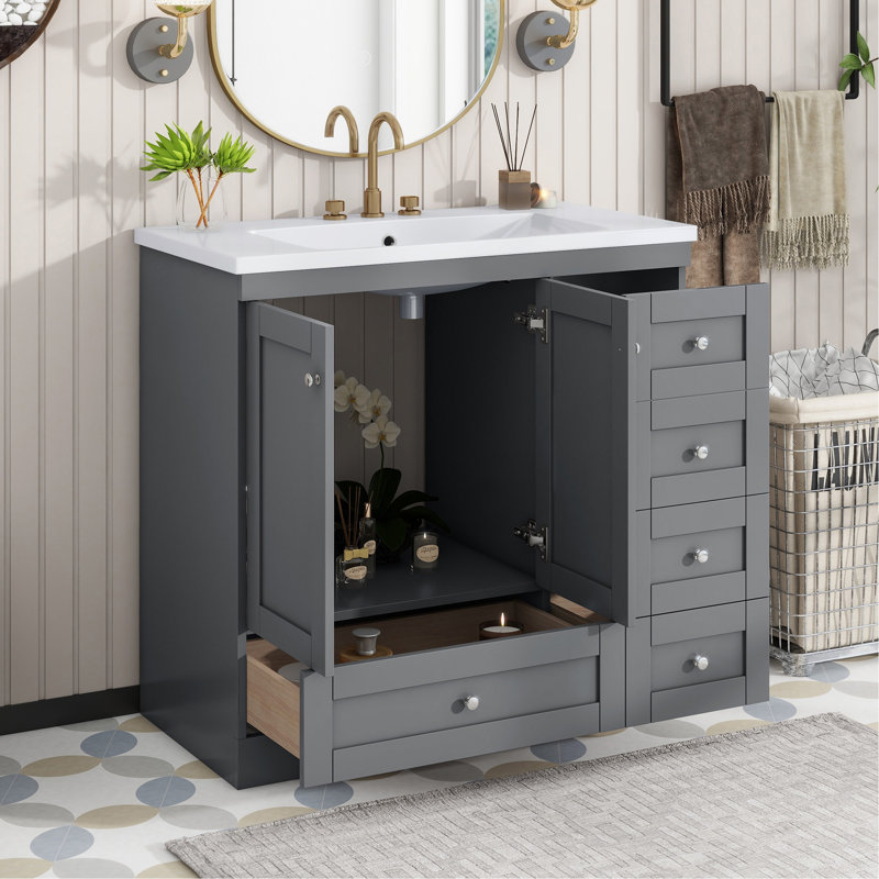 Meuble-lavabo élégant avec rangement spacieux et lavabo en résine durable pour une belle et fonctionnelle salle de bain, Gris