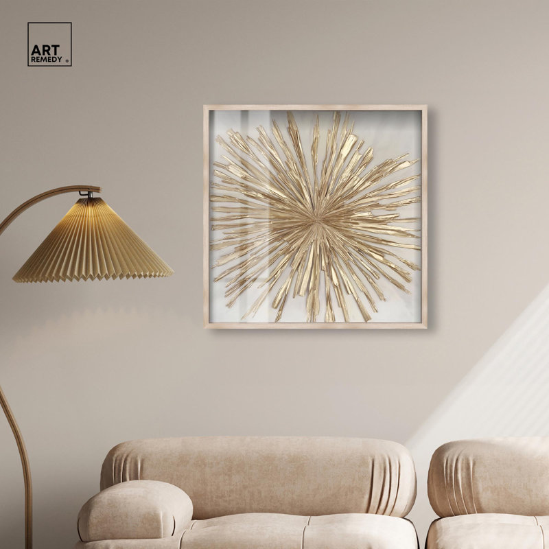 Golden Zenith Shadowbox Print Elegant Nature Art by Art Remedy, 31" H x 31" W, Cream