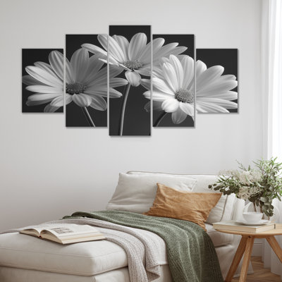 Monochromes noir et blanc «Bliss Daisy Photo IV - Daisies», ensemble d'art sur toile