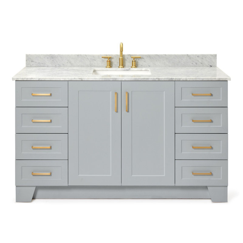 ARIEL TAYLOR 61 IN SINGLE RECTANGLE SINK VANITY, Oval, Grey, 61"