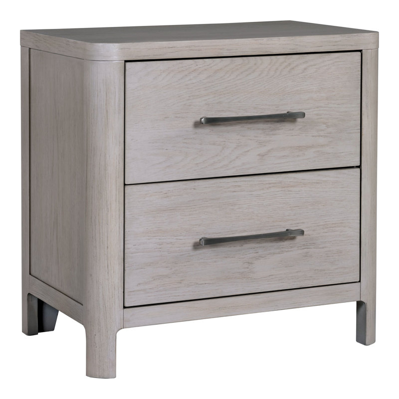 Solid Wood 2-Drawer Nightstand With Usb Charger