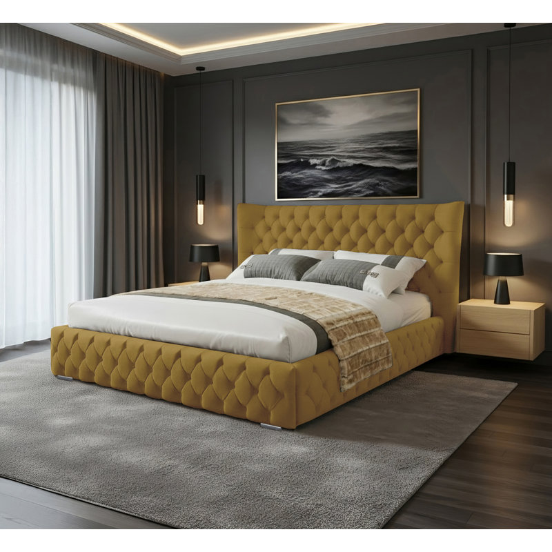 Achilleas Upholstered Bed, Double (4'6), Turmeric