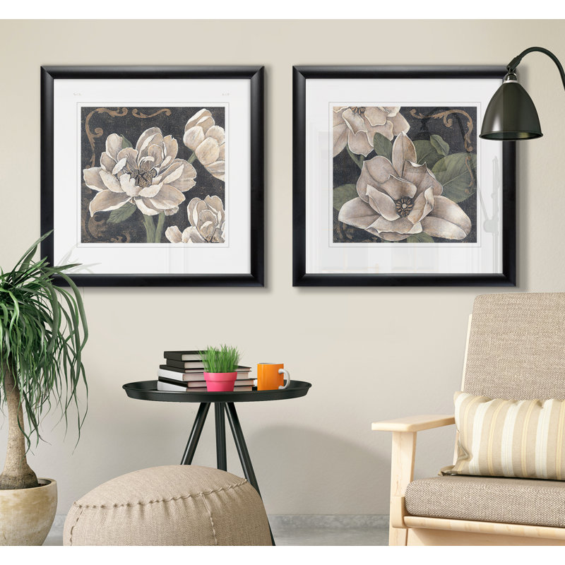 « magnifique magnolia i », ensemble de 2 reproductions encadrées, Cadre noir