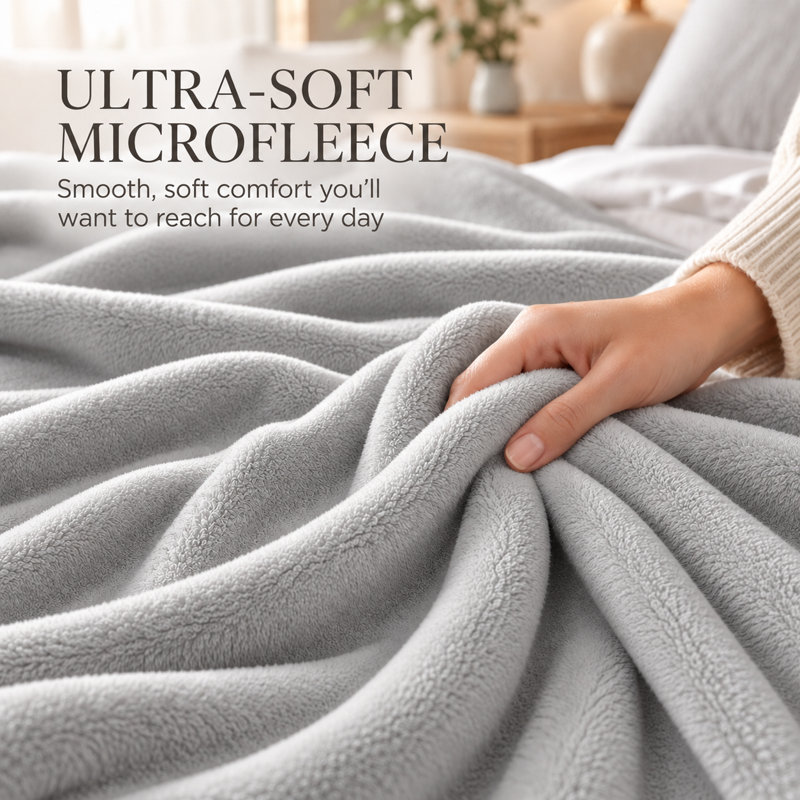 Continental Bedding Soft Microfleece Blanket, Lightweight Cozy All-Season Fleece Blanket, 90" W X 90" L, Gray