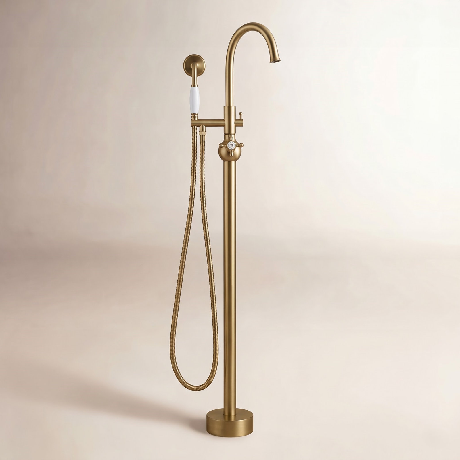 Loeb Freestanding Tub Filler with Diverter, Brushed Brass