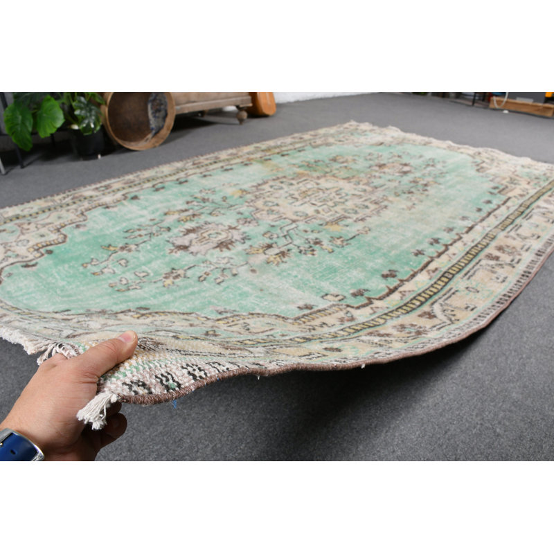 Grand tapis turc vintage en laine délavé Anatolian idéal pour les décorations de salon et de chambre à coucher Beige / vert