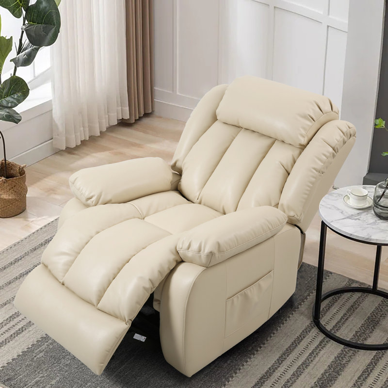 Dual Motor Leather Power Lift Recliner, Infinite Position Lay Flat, Heat & Massage for Adult&Elderly, Beige
