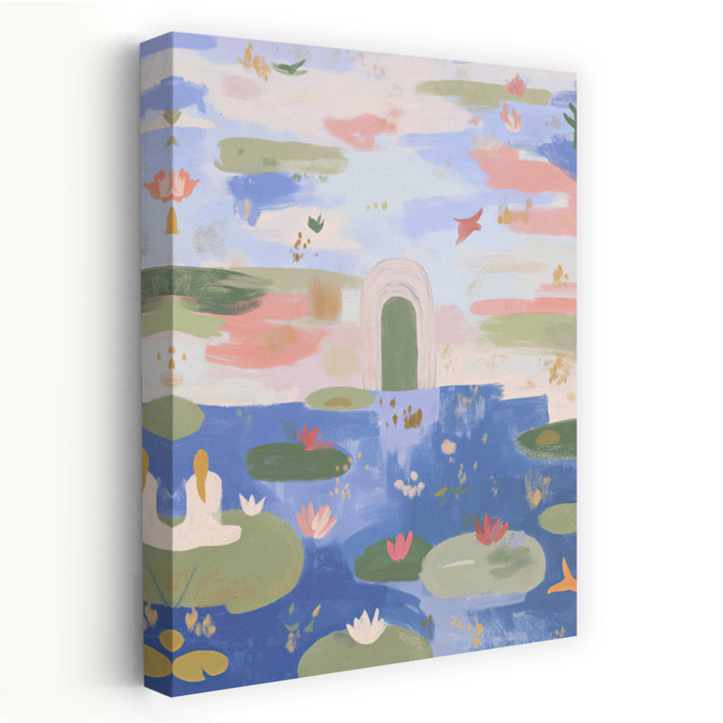 Serene Lotus Meditation Abstract Dreamy Ethereal Lily Lotus Landscape Nature Wall Art Print 1 Piece Wrapped Canvas Wall Art