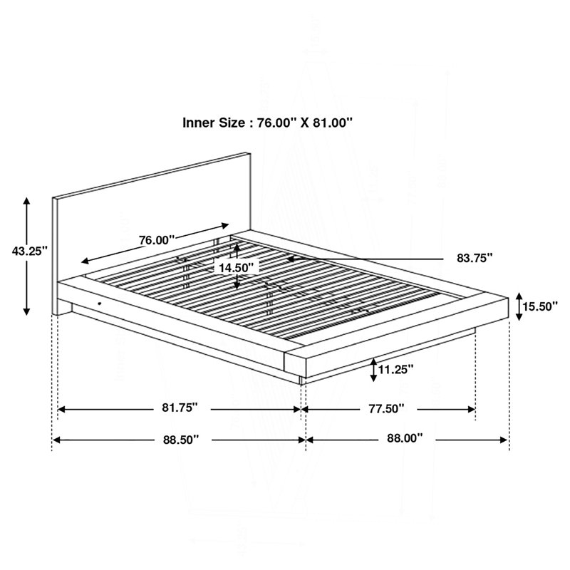 Ensemble de chambre avec lit plateforme 6 pièces et 2 tables de chevet Cappuccino