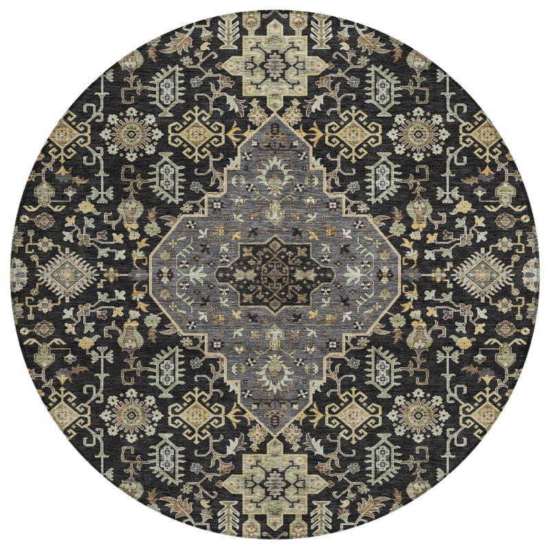 Machine Washable Indoor/Outdoor Chantille ACN2714 Global Rug, 8' Round, Black