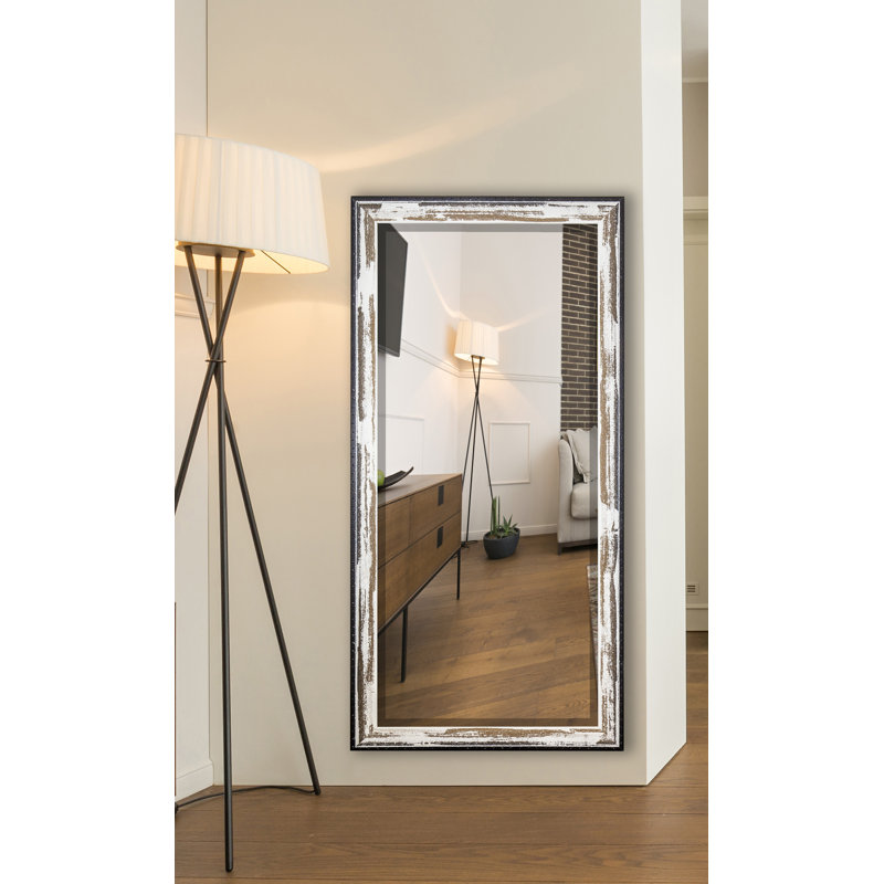 Ulrey Solid Wood Flat Mirror, 65.5" H x 32" W, Brown/Cream Distressed