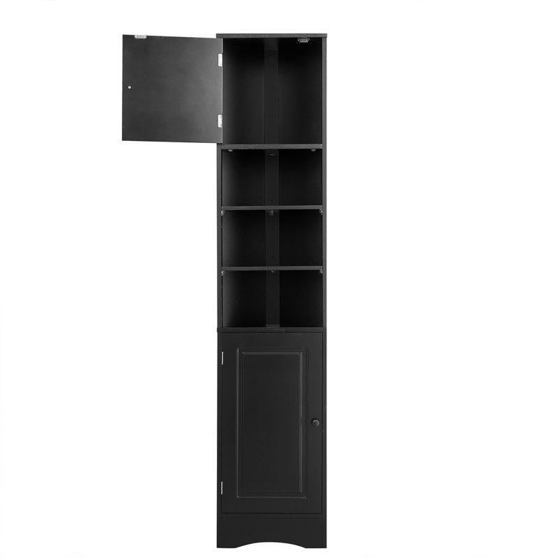 Armoire de rangement multi-fonctionnelle avec deux portes et tablettes réglables, tablette ouverte, noir, Noir