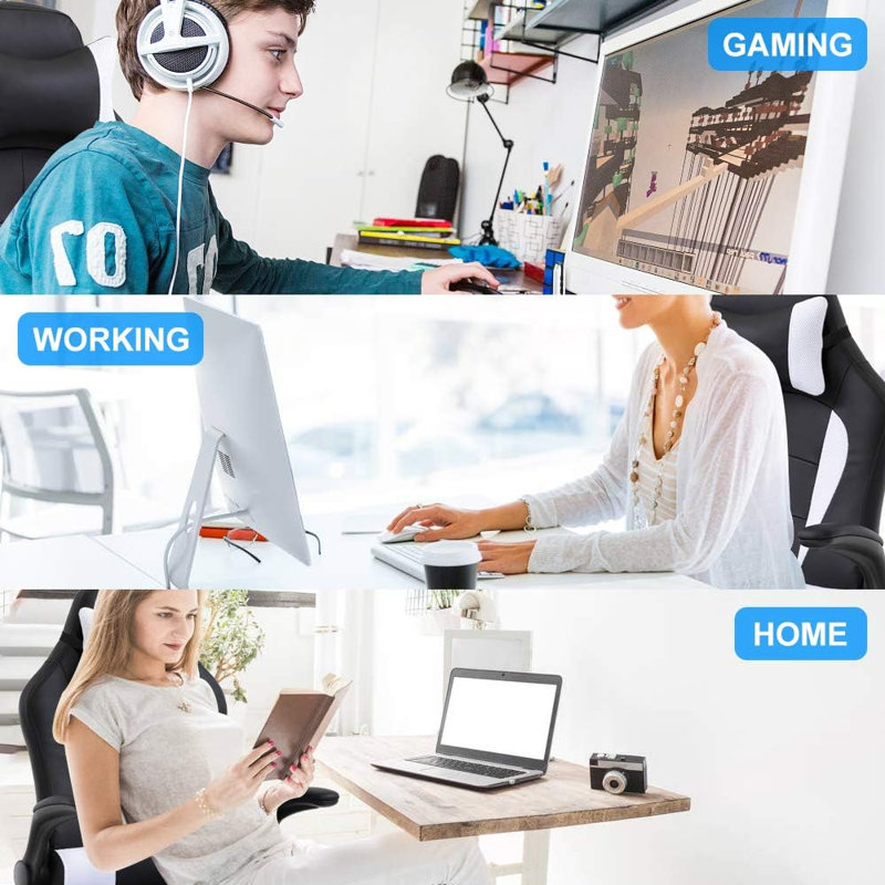 Dkelincs Gaming Chair Computer Chair With Lumbar Support And Flip-up Arms,headrest For Teen, White, White