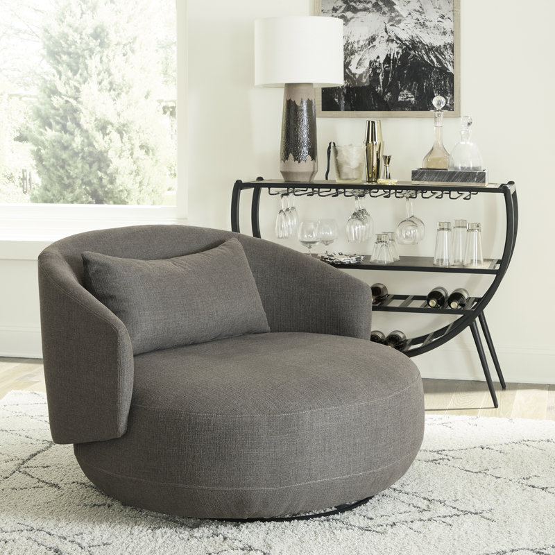 Merceda Upholstered Swivel Cuddler Chair, Dark Gray