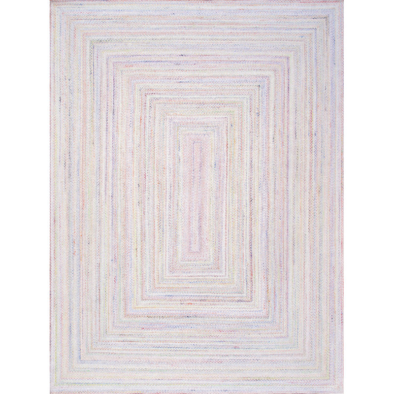 Tapis intérieur / extérieur en polyester géométrique tressé à la main bleu / rouge / ivoire, Rectangle de 5 pi x 8 pi