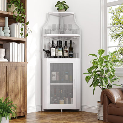 Armoire de bar à vin de style industriel - Support à vin amovible, porte-verre, porte en filet, grand buffet de rangement à 5 niveaux pour la salle à manger, la cuisine ou le salon