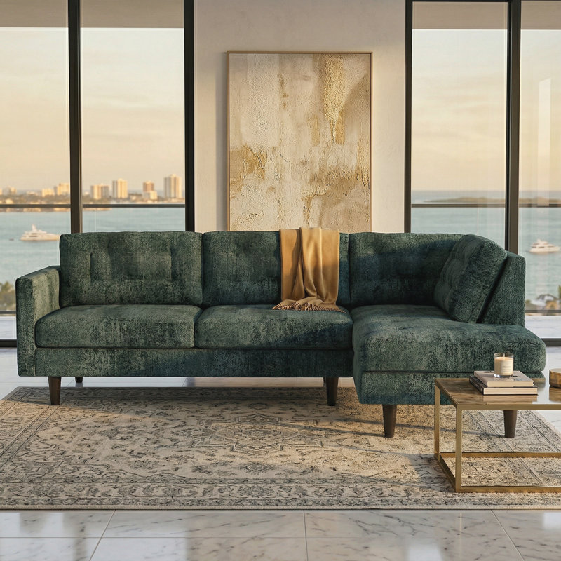 Canapé modulaire en L, Antique Charcoal Green Velvet