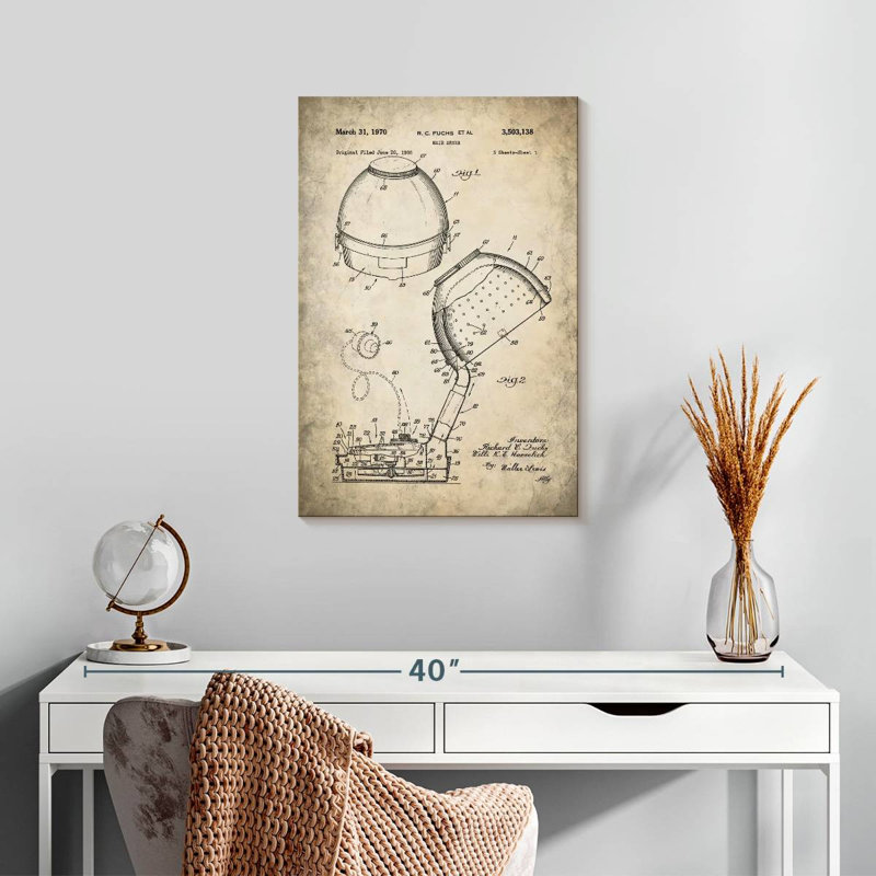 Hair Dryer 1970 Patent, 24" H x 16" W