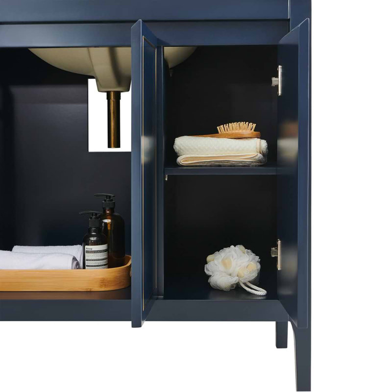 Province 36" Freestanding Standard Single Bathroom Vanity with Top, Navy, Gold