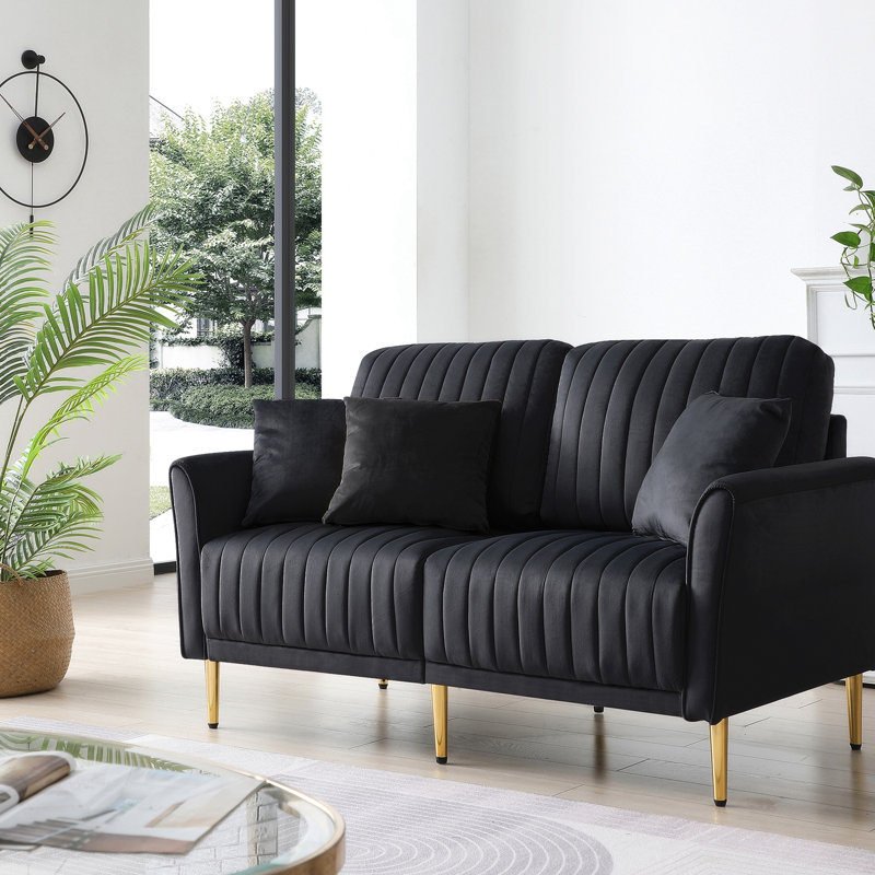 57.11'' Velvet Sofa Modern Sofa Velvet Loveseat Couches, Black Velvet