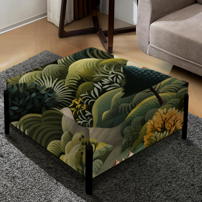Green Dreamy Forest Landscape - Abstract Large Square Ottoman