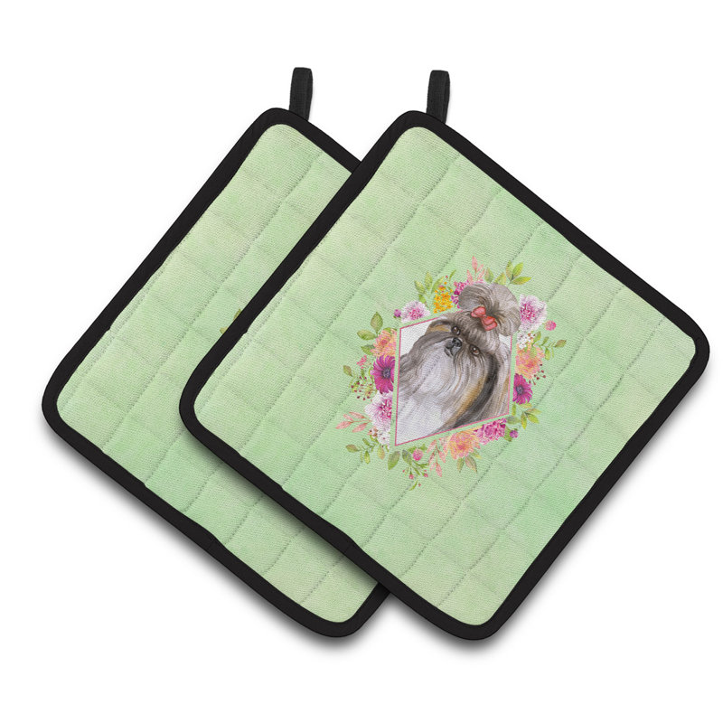Caroline's Treasures Polyester Potholder Set, Green, Shih Tzu