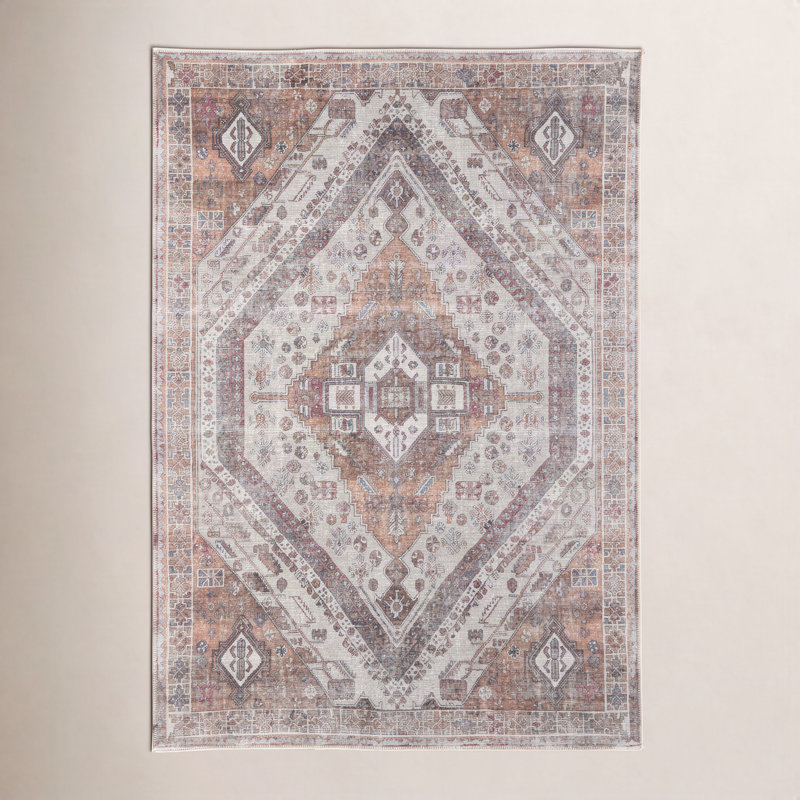 Vincenta Oriental Brown/Ivory/Gray Area Rug, Rectangle 5'3" x 7'6"
