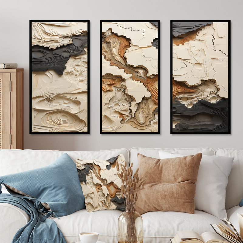 Ensemble de décoration murale beige et brun «African River Collage», H 40 po x l 60 po x P 1 po, Black Floater Framed