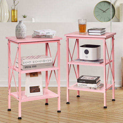 Victoria Set of 2 Industrial 3-Tier Nightstand – Narrow Bedside Tables with Storage for Bedroom, Living Room, or Small Spaces, Available in Rustic Bro by 17 Stories