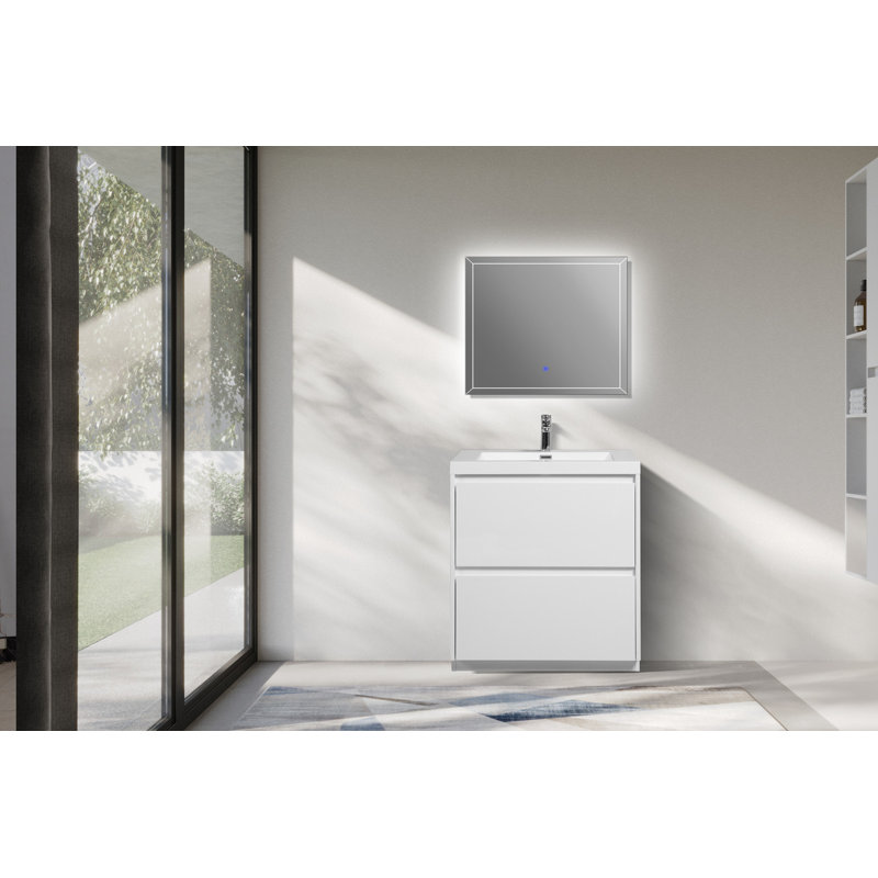 Grand meuble-lavabo autoportant 36 po avec plateau intégré Angela, Blanc