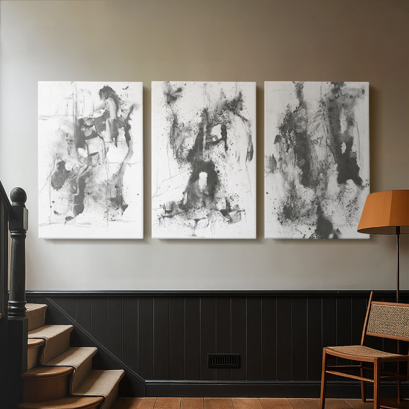 Graphite abstrait I - Toile tendue sur mesure avec châssis - 3 pièces, H 36 po x l 72 po