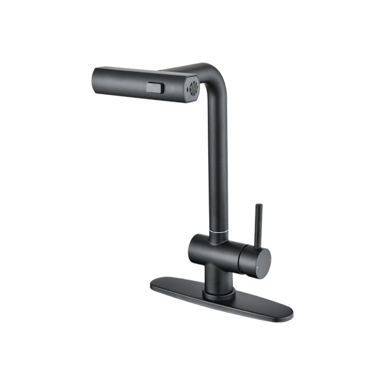 A Waterfall Kitchen Faucet With A Pull-down Shower Head, Single Handle, And 360° Rotation.