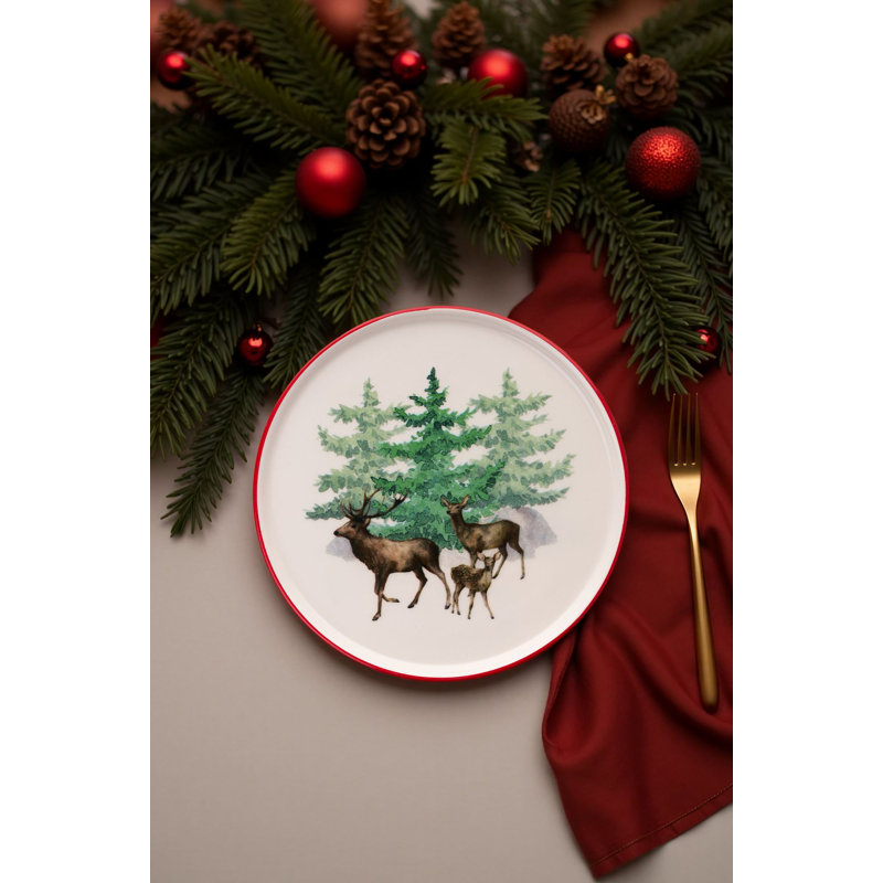 Elegant Christmas Service Plate Set (6 Pieces), 100% Ceramic, 10.0 x 10.0 x 1.0 Inches | Dishwasher & Microwave Safe | Perfect for Holiday Gatherings & Festive Dinners | Durable and Stylish Design