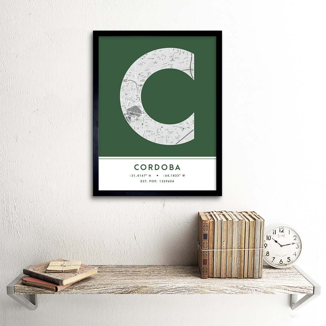 Cordoba City Map Cordoba Green - Single Picture Frame Typography