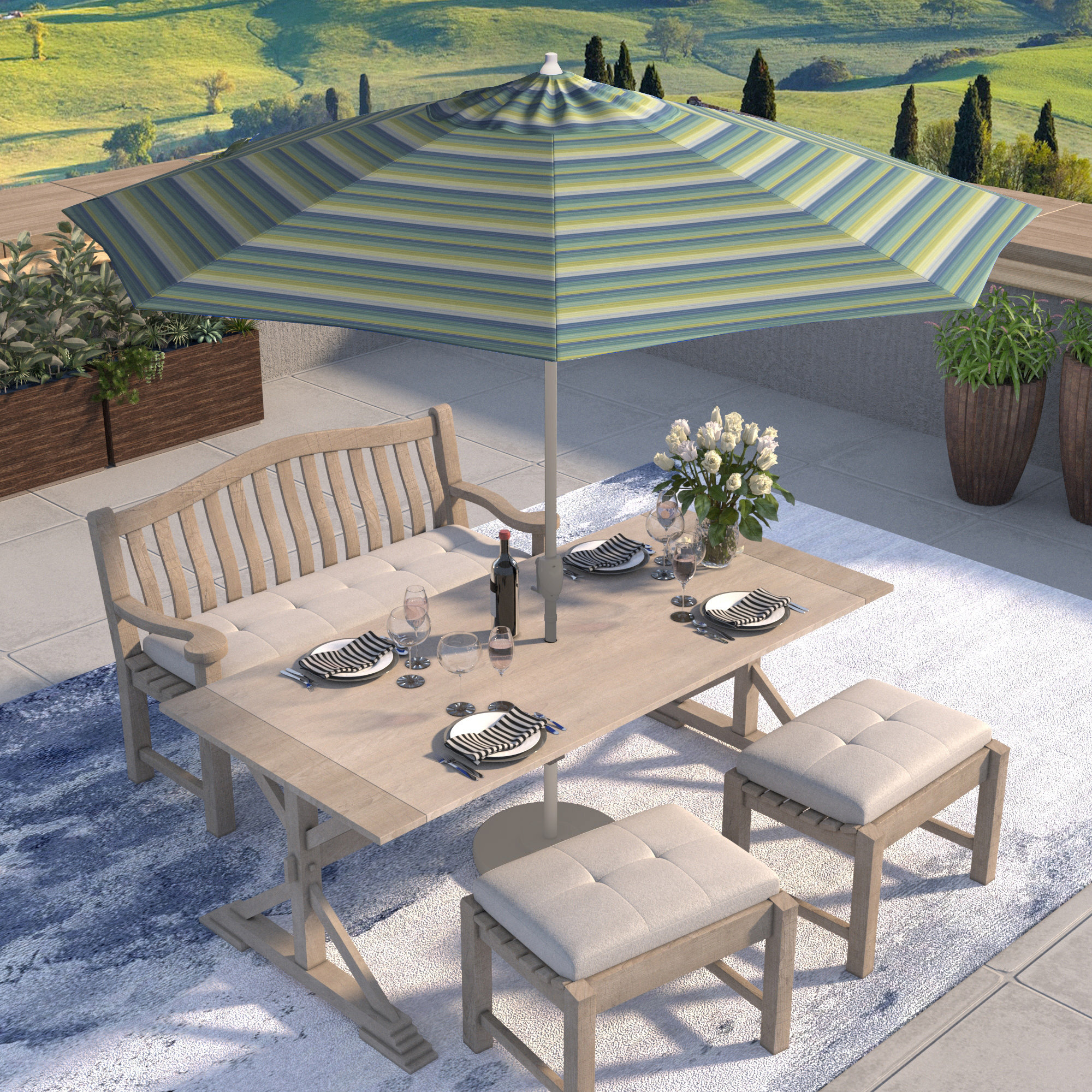 Kenne Sunbrella® Outdoor Umbrella, Seville Seaside Stripe Sunbrella®, 108" W x 108" D