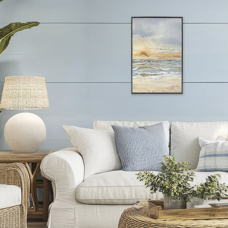 Sunrise Serenity Sea Waves Framed Giclee, design by Audrey Jeanne Roberts, 18" H x 12" W, Midnight Black Framed Giclee