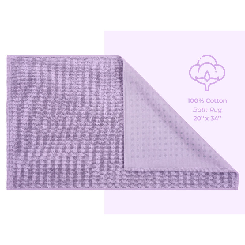 Chemung 100% Cotton Non-Slip Bath Rug, 34" L x 20" W, Lilac