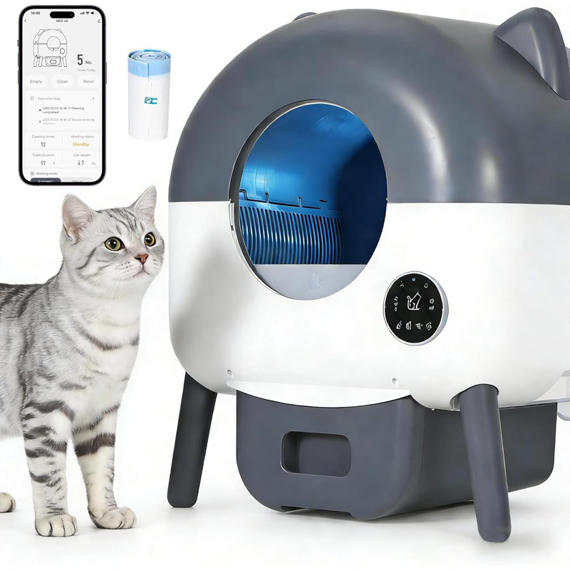 Grande litière à nettoyage automatique pour chat 76L pour plusieurs chats, contrôle des applications, capteurs anti-pincement et de sécurité, facile à nettoyer - comprend un rouleau de sac à ordures