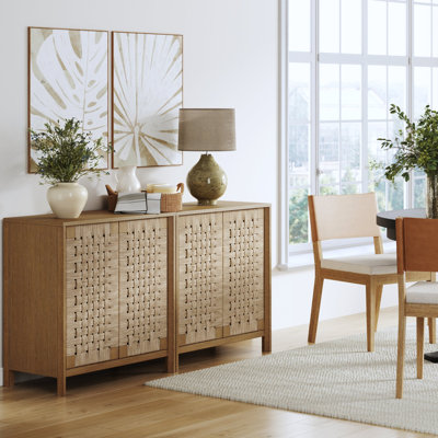 Valero Rustic Wood TV Stand Cabinet With Seagrass Door Panels