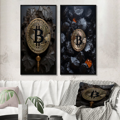 Black Bitcoin - Abstract Canvas Wall Art Set Of 2