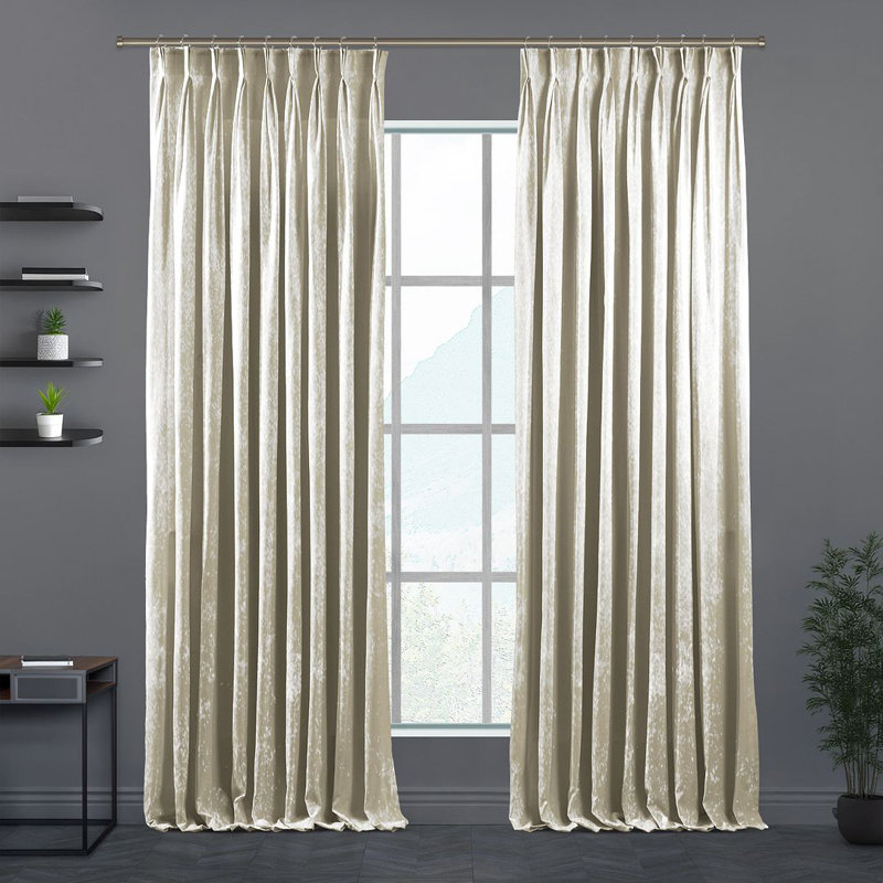 Velvet Semi-shee Single Curtain Panel, 65cm Width x 475cm Drop, Light Cream